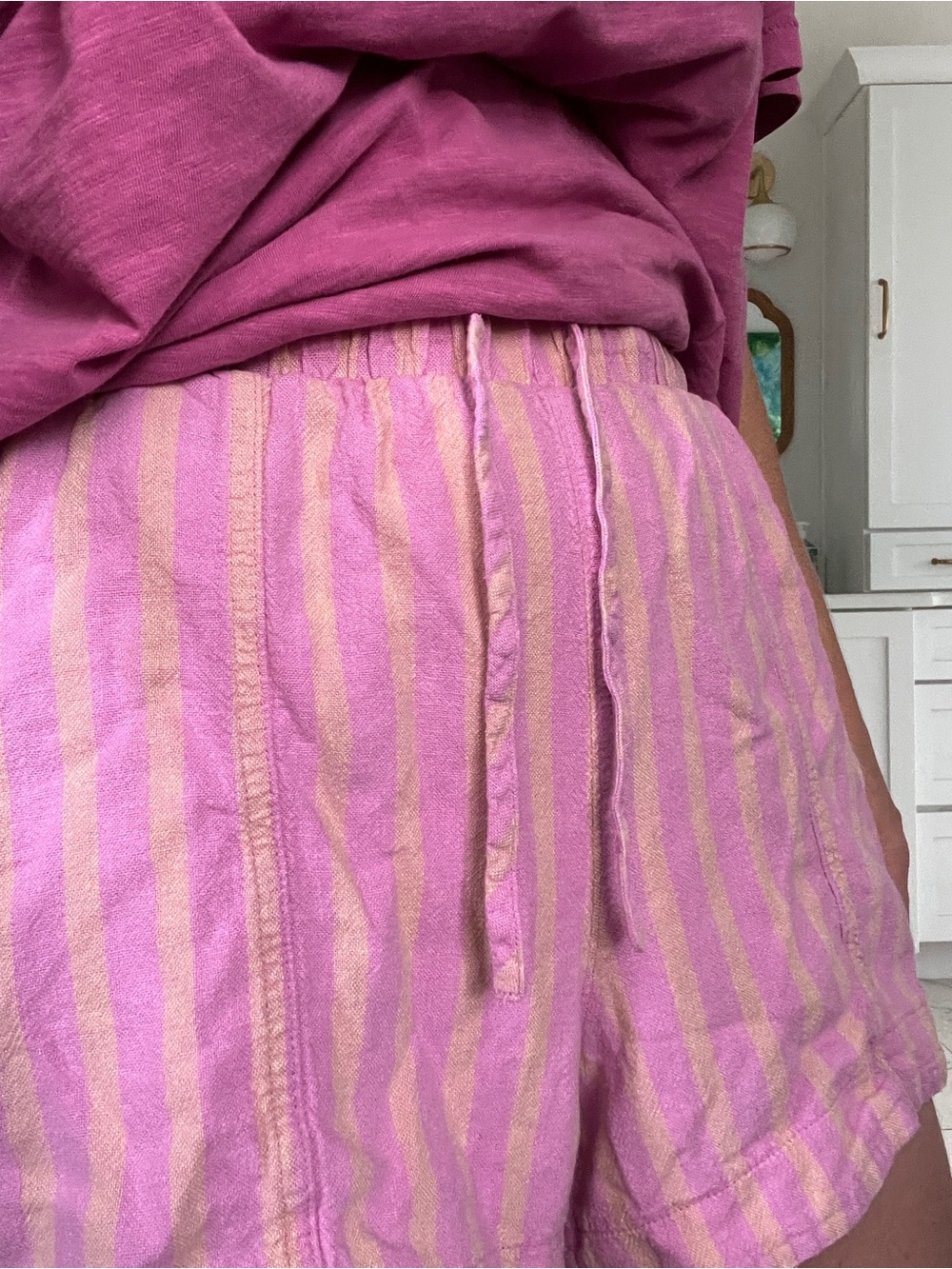 Universal Thread Pink & Cream Striped High Waist Drawstring Shorts - Picture 4 of 5
